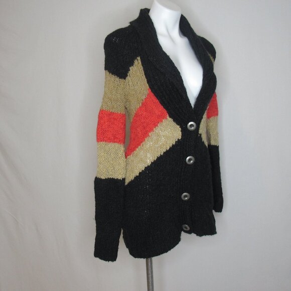 Free People Rocket High Black Stripe Boyfriend Cardigan Sweater Women's S Small - Picture 5 of 9